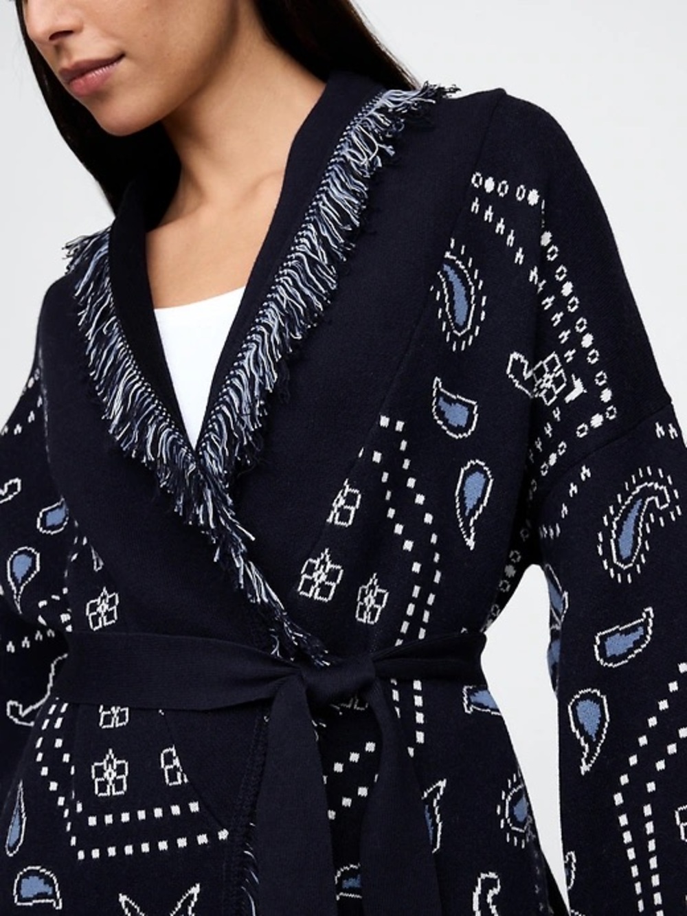 NWT Gap Bandana Fringe Cardigan Navy - Picture 2 of 6